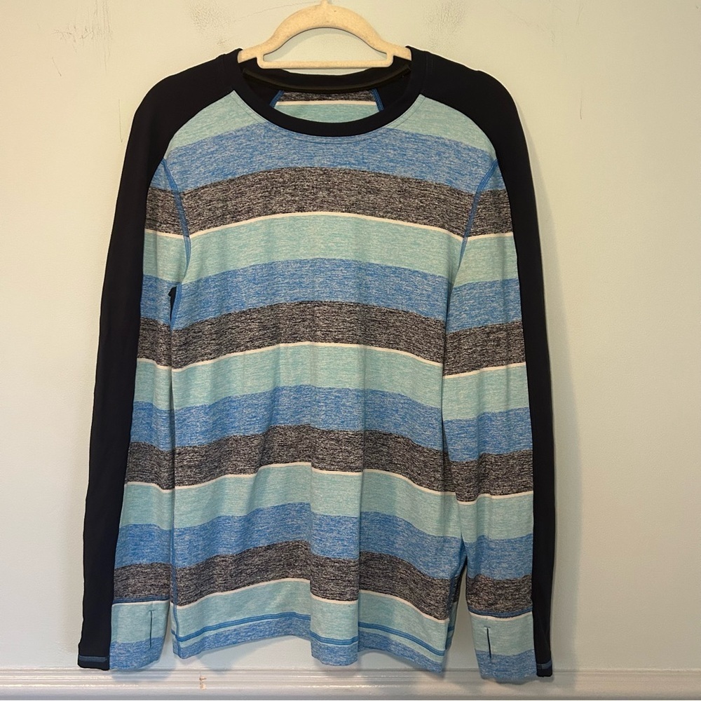 Lululemon Velocity Blue & Gray Stripe Long Sleeve Top Size Medium